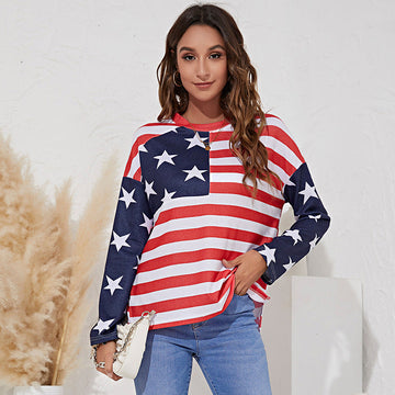 Women American Flag Print Long Sleeve Top