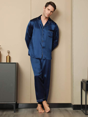 Luxurious 19Momme Silk Men's Contrast Trim Pajamas