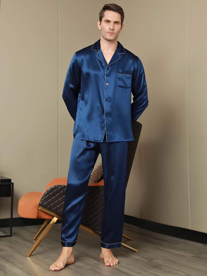 Luxurious 19Momme Silk Men's Contrast Trim Pajamas