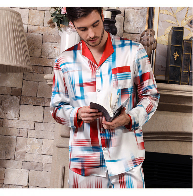 Silk Stripe Printed Lapel Pajamas