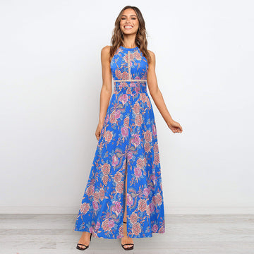 Floral Print Backless Maxi Dress