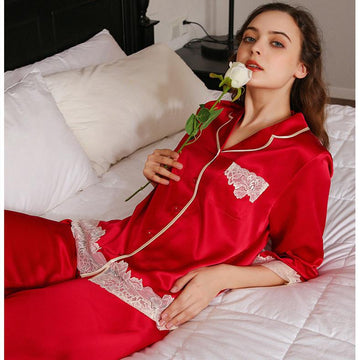 Lace Hem Pure Silk Pajamas Set