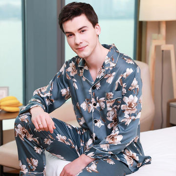 Floral Print Luxe Men Satin Pajamas Set