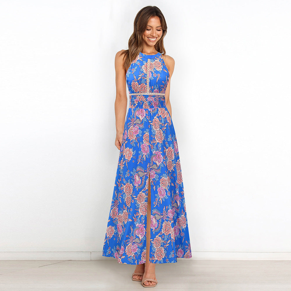 Floral Print Backless Maxi Dress