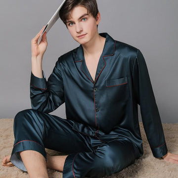 Chic Pipped Satin Men Pajamas Set