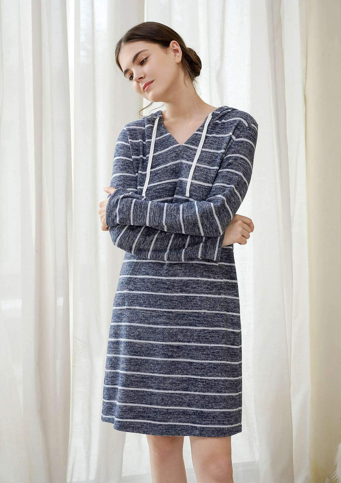 HSIA HSIA Brushed Hoodie Striped Sleepshirt