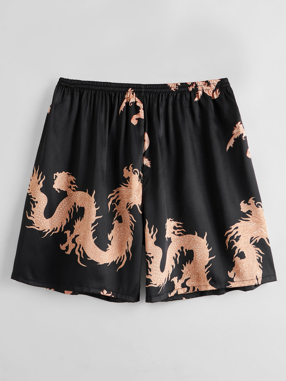 Men Dragon Print Satin Pajama Shorts