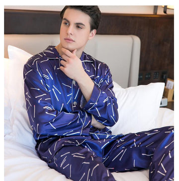 Classic Blue Satin Men Pajama Set