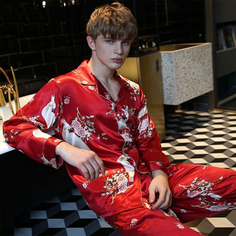 Silky Satin Floral Print Matching Couples Pajamas Set