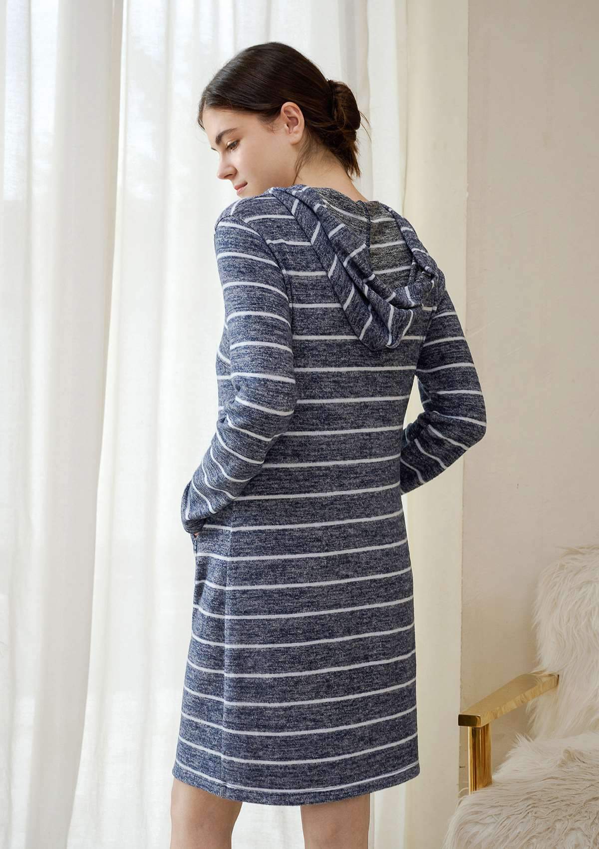 HSIA HSIA Brushed Hoodie Striped Sleepshirt