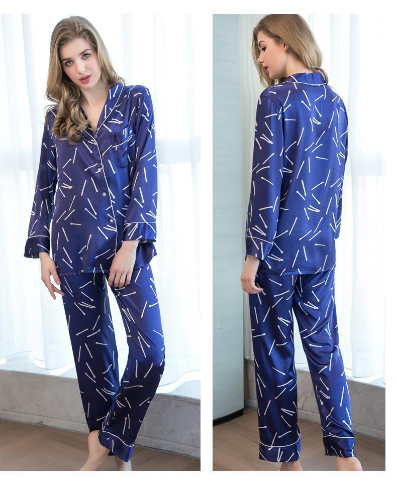 Classic Blue Satin Women Pajama Set