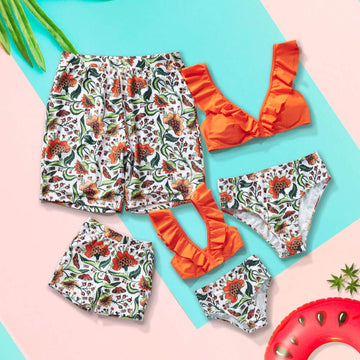 Orange tropical parent-child split swimsuit