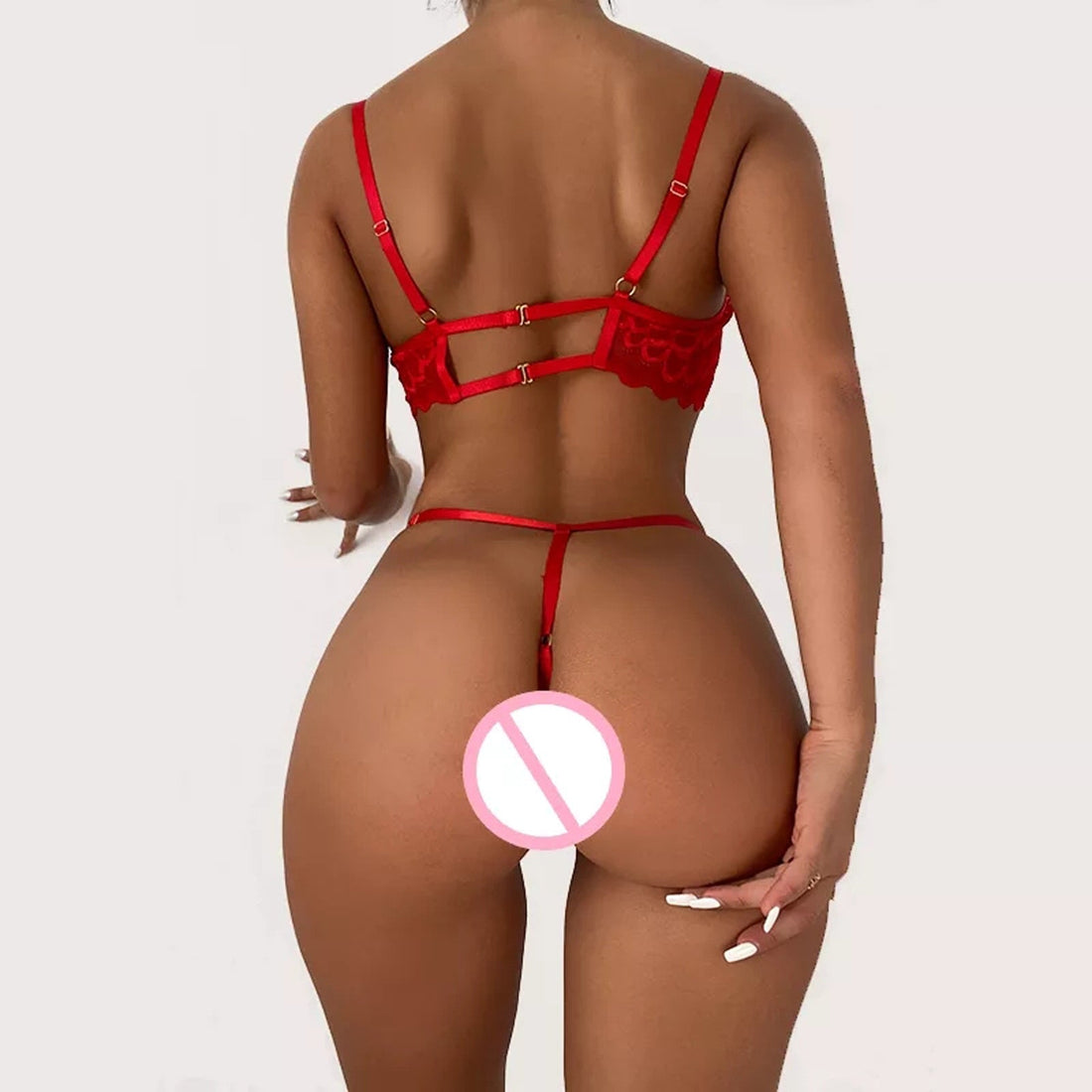 Sexy Lace Mesh Hollow Out Open Bras Crotchless Panties Two-piece Suit Red Underwear Set