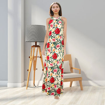 Allover Colorful Floral Print Matching Midi Maxi Dresses