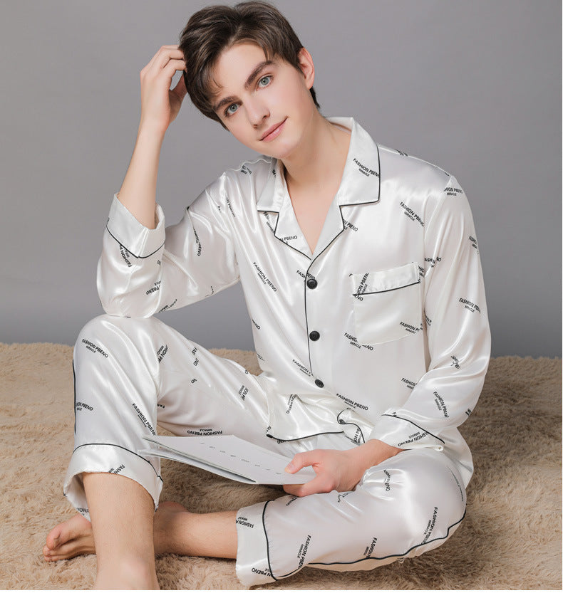 Classic Letter Print Satin Men Pajama Set