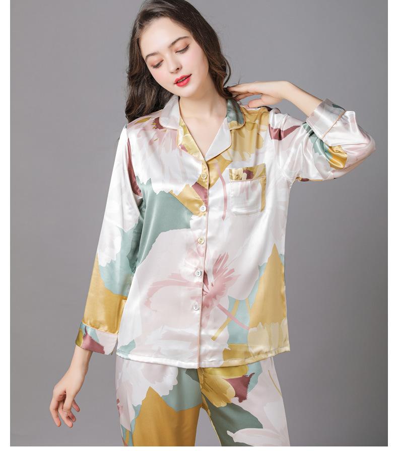 Women's Floral Long Satin Pajamas Set