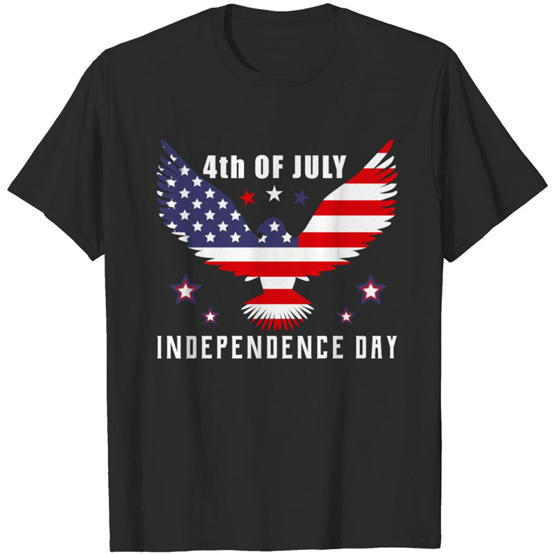 4th of July Unisex Flag Eagle Dog Paw Printed Round Neck Short Sleeve Top