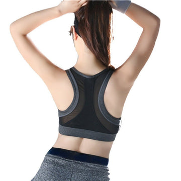 Women's Mesh Stitching Highly Supportive Shockproof Gathered Fitness Vest Yoga Bra