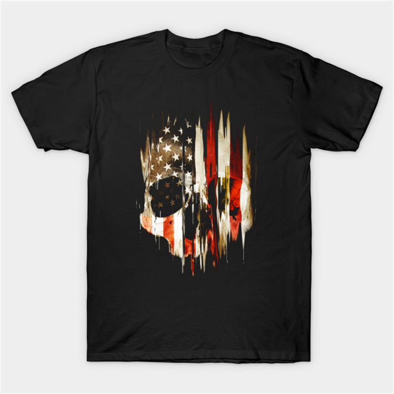 Unisex 4th of July Flag Gnome Skull Print Short Sleeve T-Shirt Top