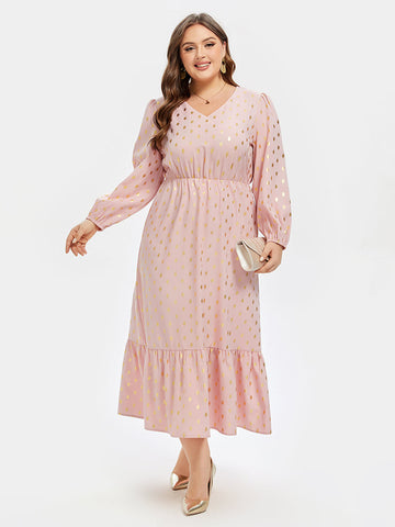 Polka Dot Print Ruffle Hem Maxi Dress