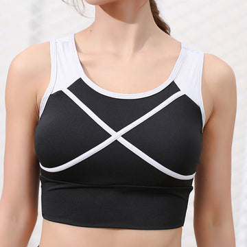 Women Summer Stitching High-Elasticity Quick-Drying Gathered Shockproof Sports Bra A-WX103