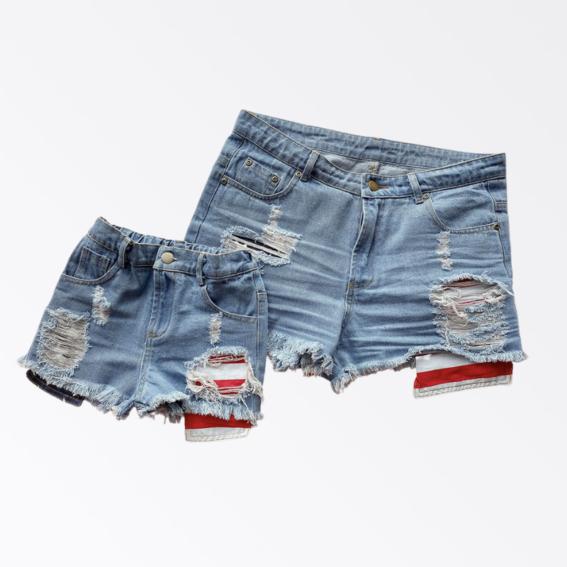 Mom and Me 4th of July Star Print Raw Hem Denim Shorts