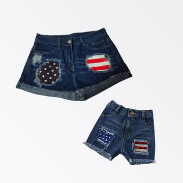 Mom and Me 4th of July Star Print Denim Shorts