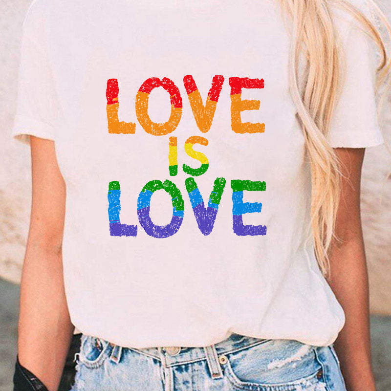 Love is Love Rainbow Graphic T-shirt Lesbian Pride Cartoon T-shirt Lesbian Lady T-shirt Harajuku Top Tee Female