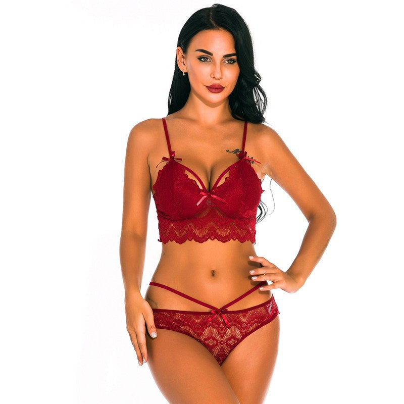 Women Embroidered Push Up Lace Lingerie Set 3834