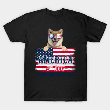 Unisex 4th of July Dog Flag Print Short Sleeve T-Shirt Top