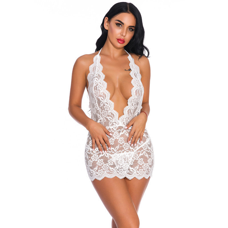 Lace Deep V Backless Lace-Up Exotic Lingerie Bodysuit 3736