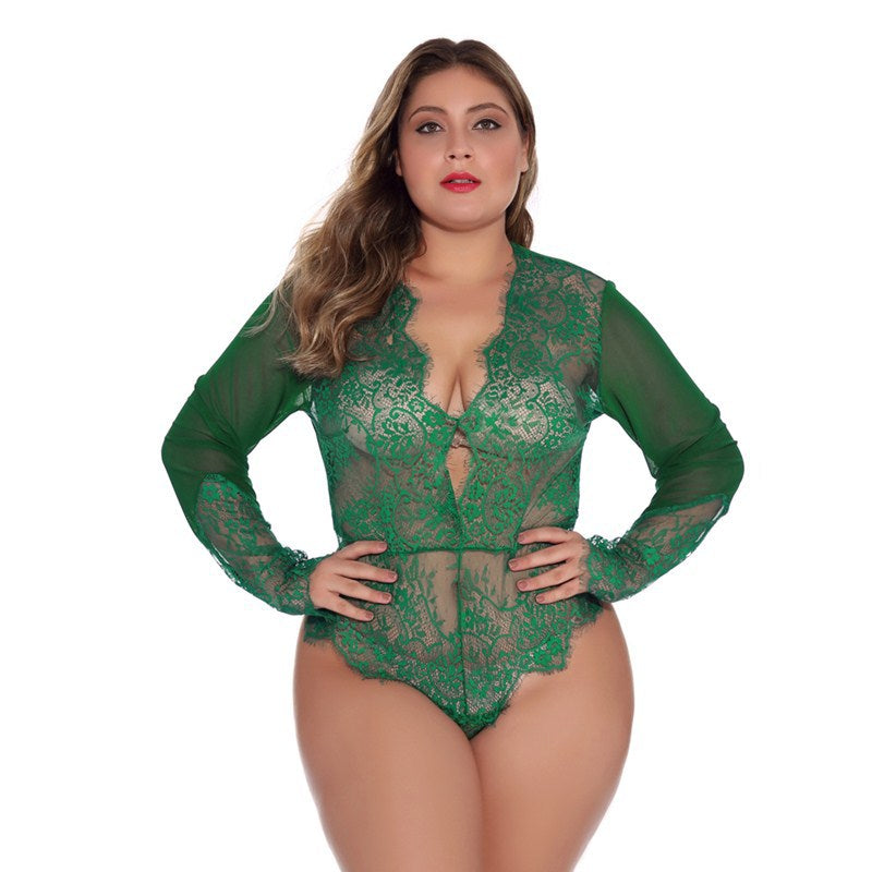 Women Plus Size Sexy Long Sleeve Lace Lingerie 706