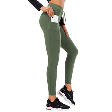 Women Hip Lift Skinny Reversible Brushed Yoga Pants with Drawstring and Pocket 12367