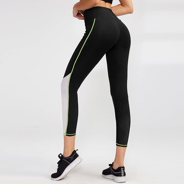 Women Tight Mesh Panel High Waist Yoga Pants 7/8 Leggings with Pockets 10073