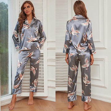 Women Feihe Print Satin PJ Set