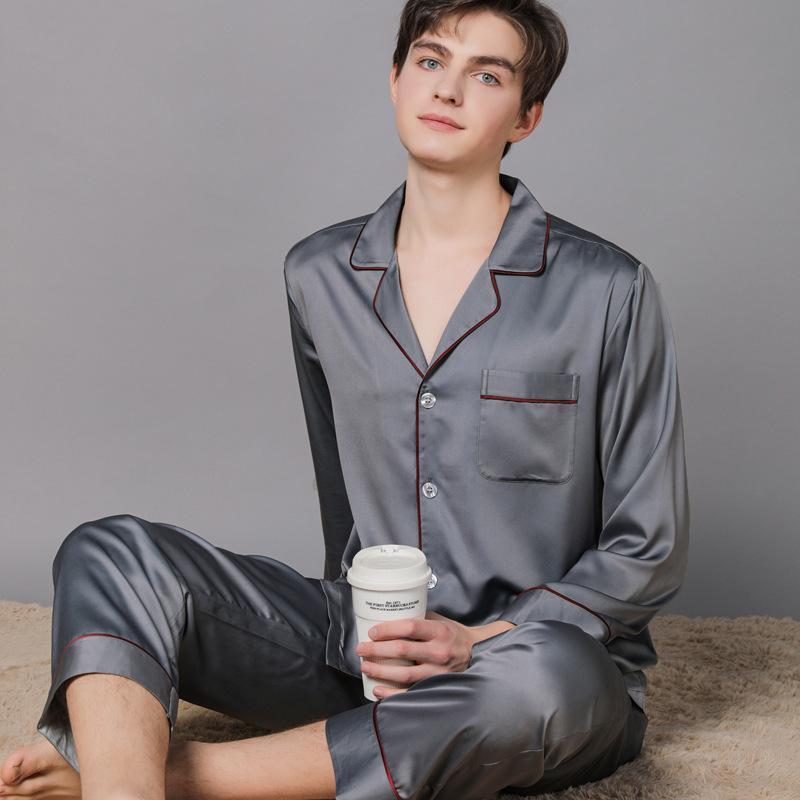 Lapel Collar Satin Couple Pajamas Set