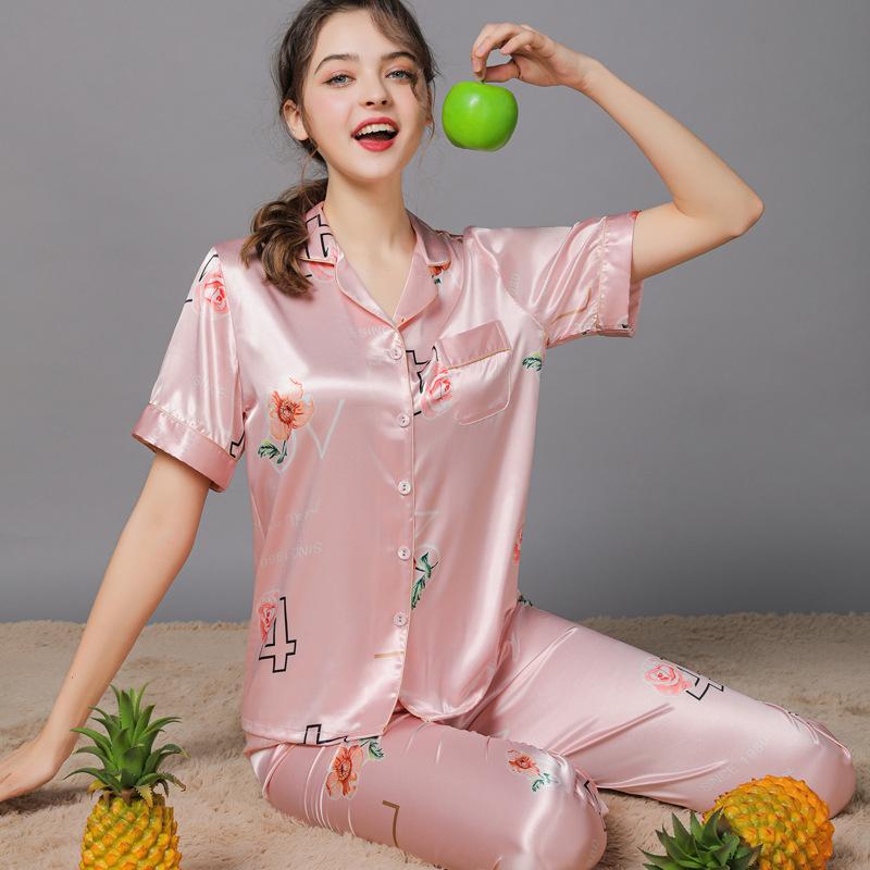 Women's Floral Print  Satin Short Pajamas Set