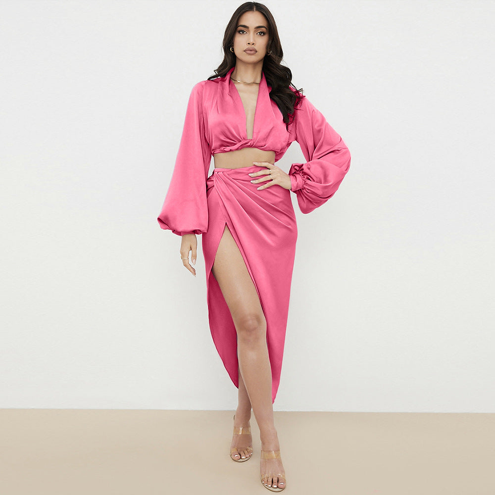 Batwing Sleeve Satin Dress