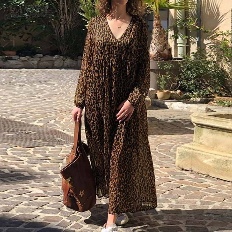 Sexy Leopard Beach Bohemian Print High Waist Robe Oversized Maxi Dress