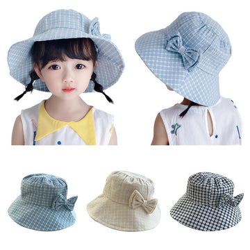 Baby Kids Bowknot UV Protection Fisherman Cap Bucket Hat Outdoor Sunhat