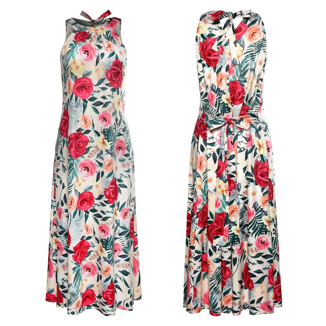 Allover Colorful Floral Print Matching Midi Maxi Dresses