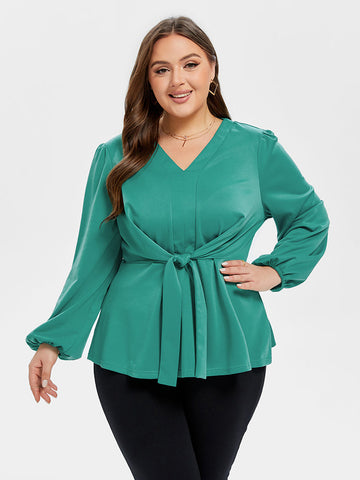 V-Neck Lantern Sleeve Twist Blouse